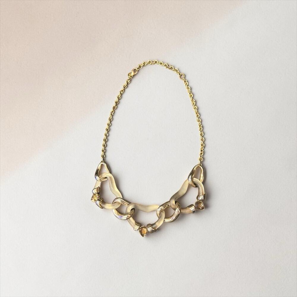 Alexis Bittar Lucite Crystal Link Collar Necklace Gold Tone Statement 18 In